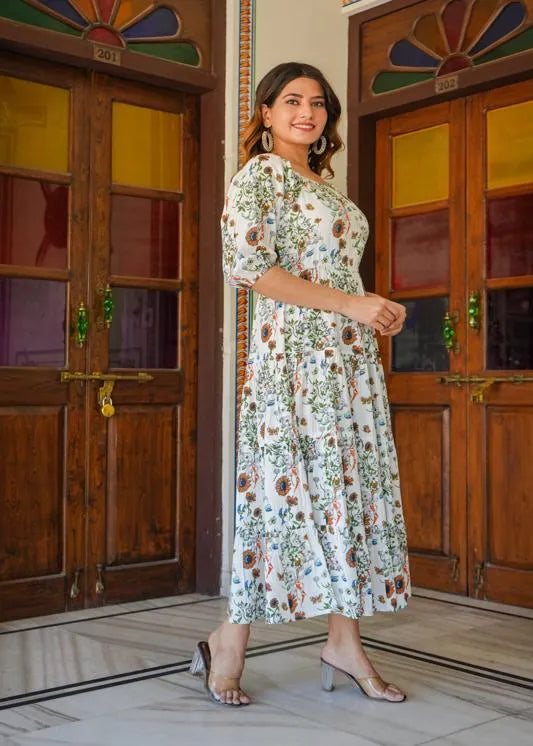 Floral Printed Tiered Style Dress