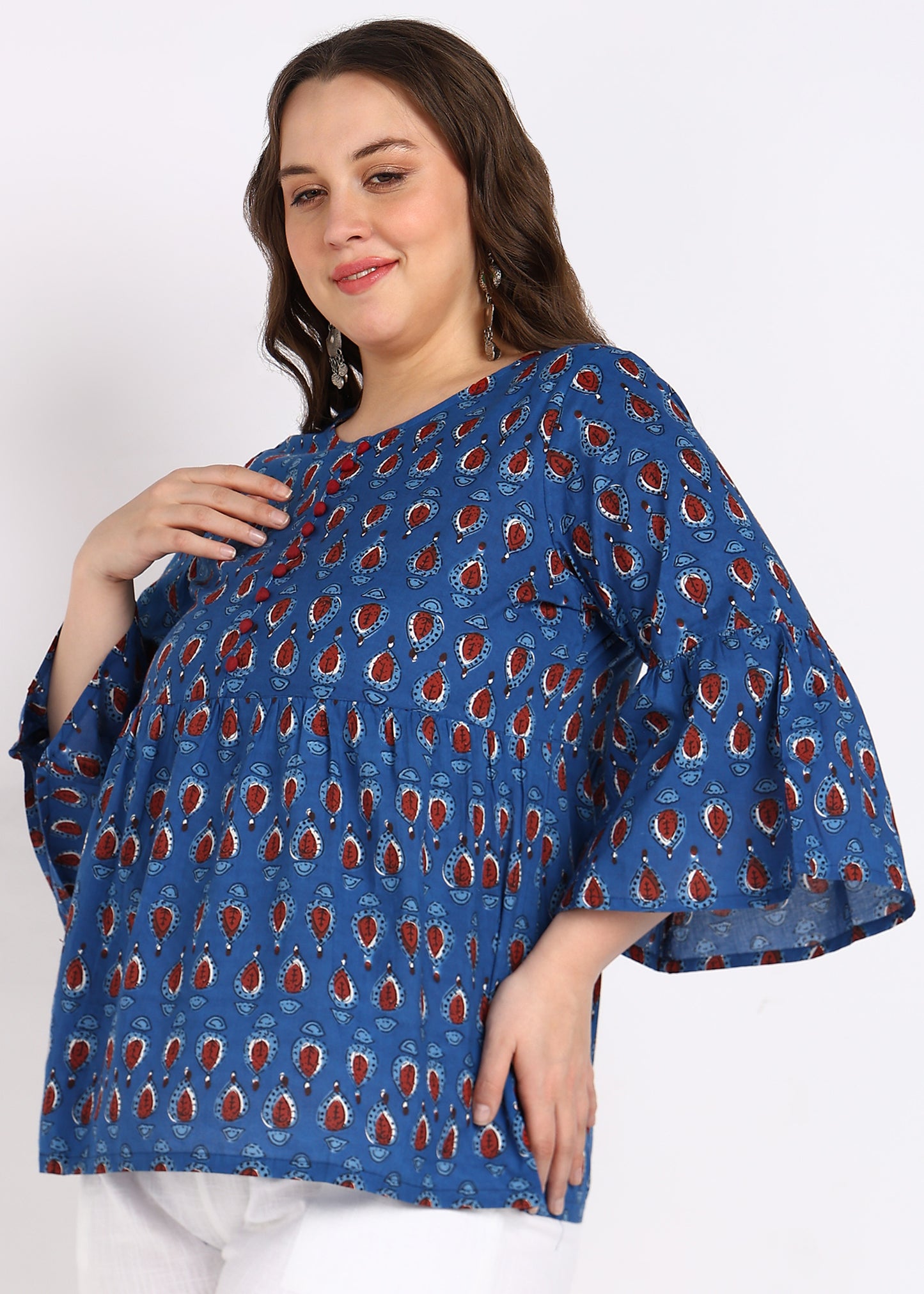 Indigo Geometrical Printed Flared Top – Stylish & Comfortable