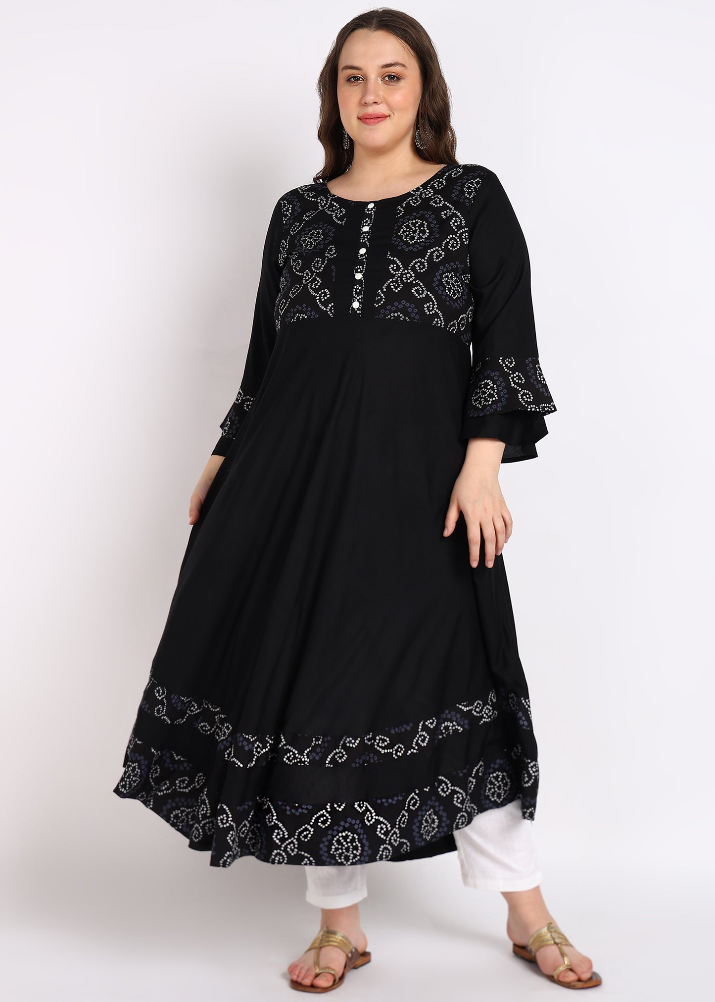 PLUS SIZE KURTA Women's Rayon Bandhej Print Anarkali Kurta