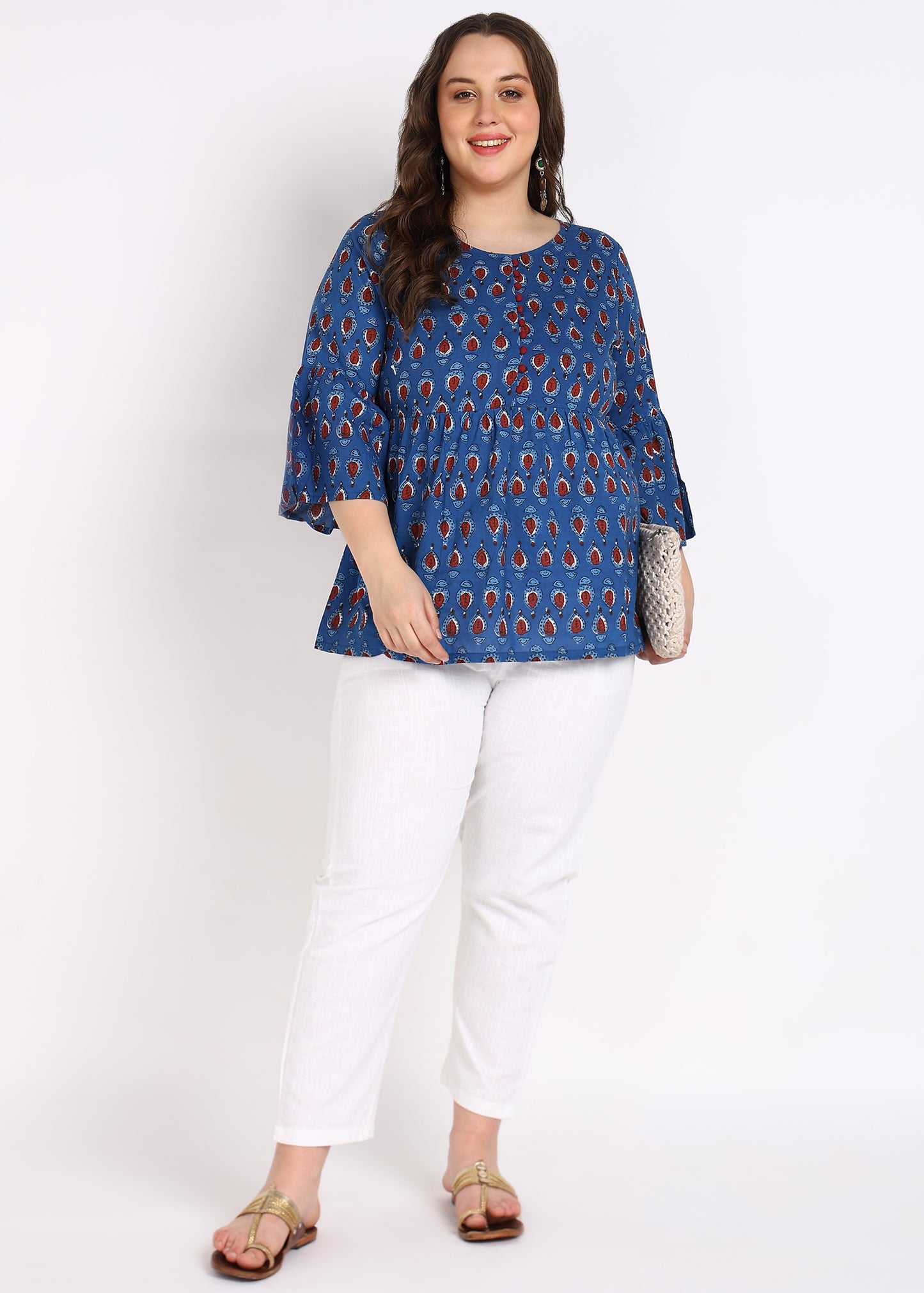 Indigo Geometrical Printed Flared Top – Stylish & Comfortable