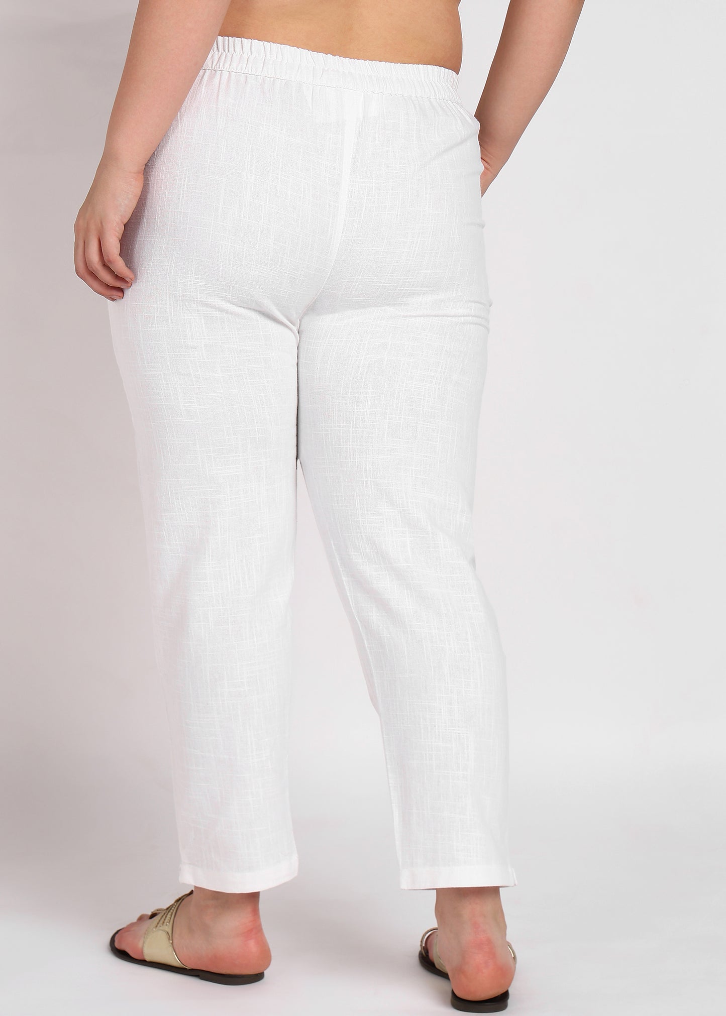 Plus Size White Textured Cotton Pants