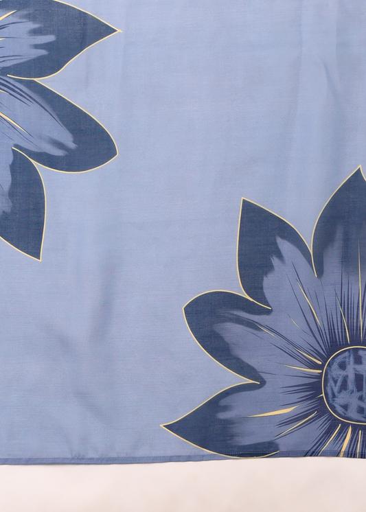 Plus Size Kurta Women's Printed Cotton Calf Length Mandarin Collar 3/4TH Sleeve Straight Kurta Pant And Duptta