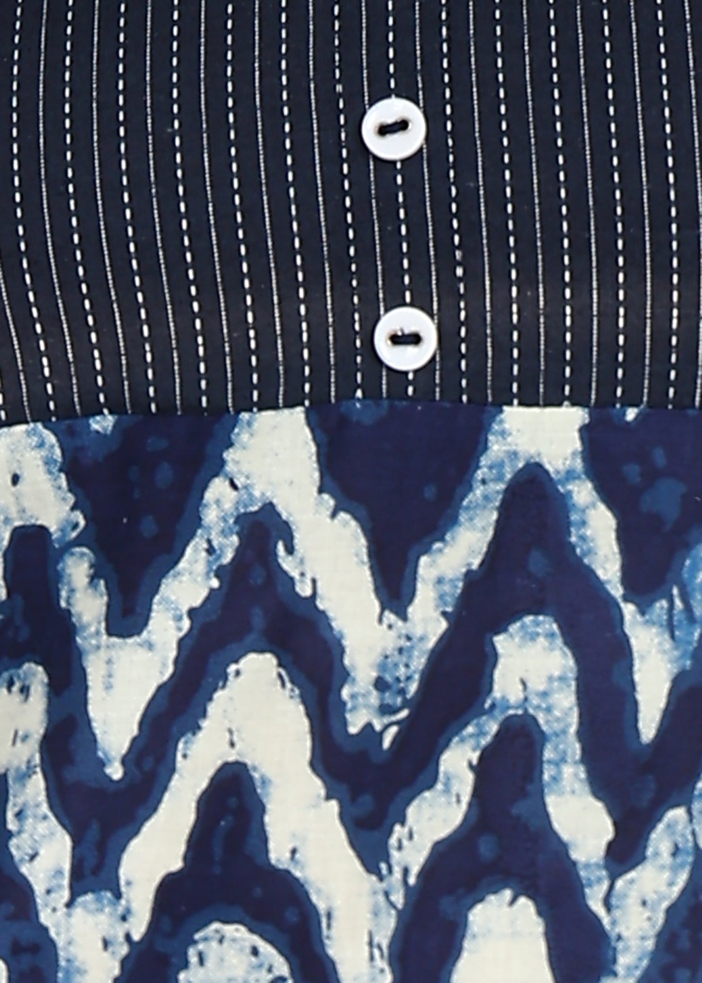 Blue Chevron Print A-Line Kurta – Elegant Kaantha Work & Button Embellishments