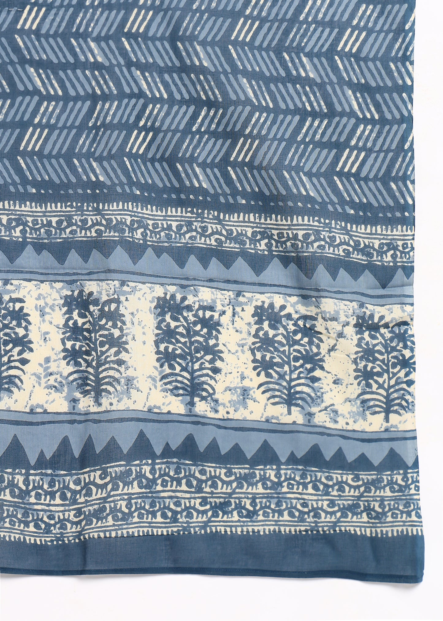 Plus Size Blue Floral Printed Anarkali Kurta with Pant & Dupatta Set