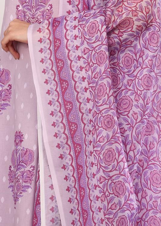 Plus Size Kurta Women's Cotton Floral Print Calf Length Keyhole Neck With Handwork Sleeveless A-Line Kurta With Pant And Duptta