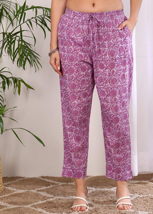 Plus Size Kurta Women's Cotton Floral Print Calf Length Keyhole Neck With Handwork Sleeveless A-Line Kurta With Pant And Duptta