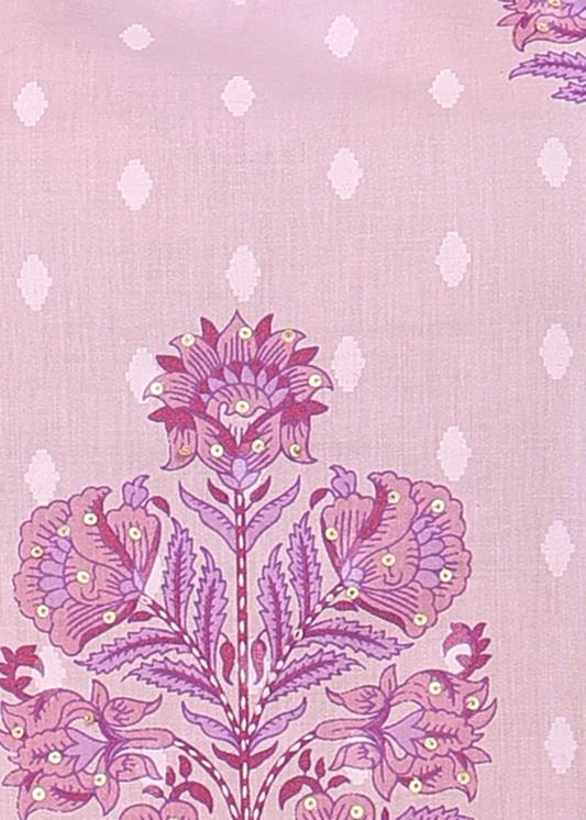 Plus Size Kurta Women's Cotton Floral Print Calf Length Keyhole Neck With Handwork Sleeveless A-Line Kurta With Pant And Duptta