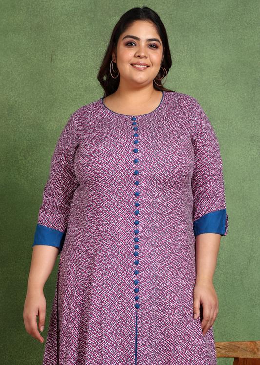 Plus Size Kurta Women's Rayon Printed 3/4th Sleeve Regular Fit Round Neck A-Line Kurta