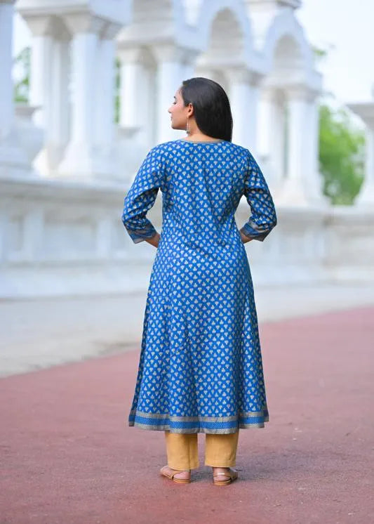 Rayon Golden Floral Printed A-line Kurta