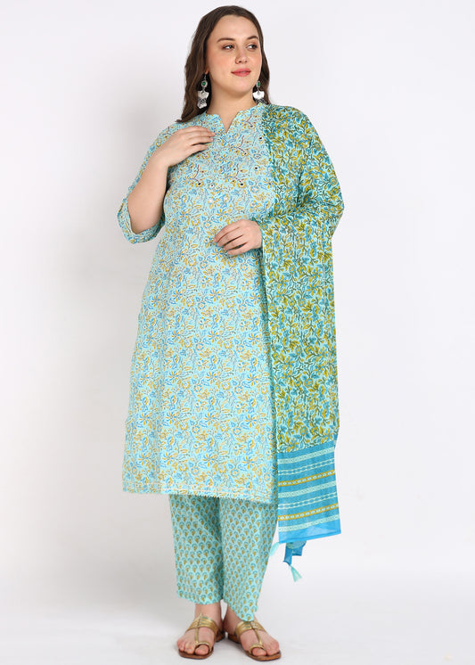Floral Printed Straight Kurti – Elegant Embroidery & Coordinated Set