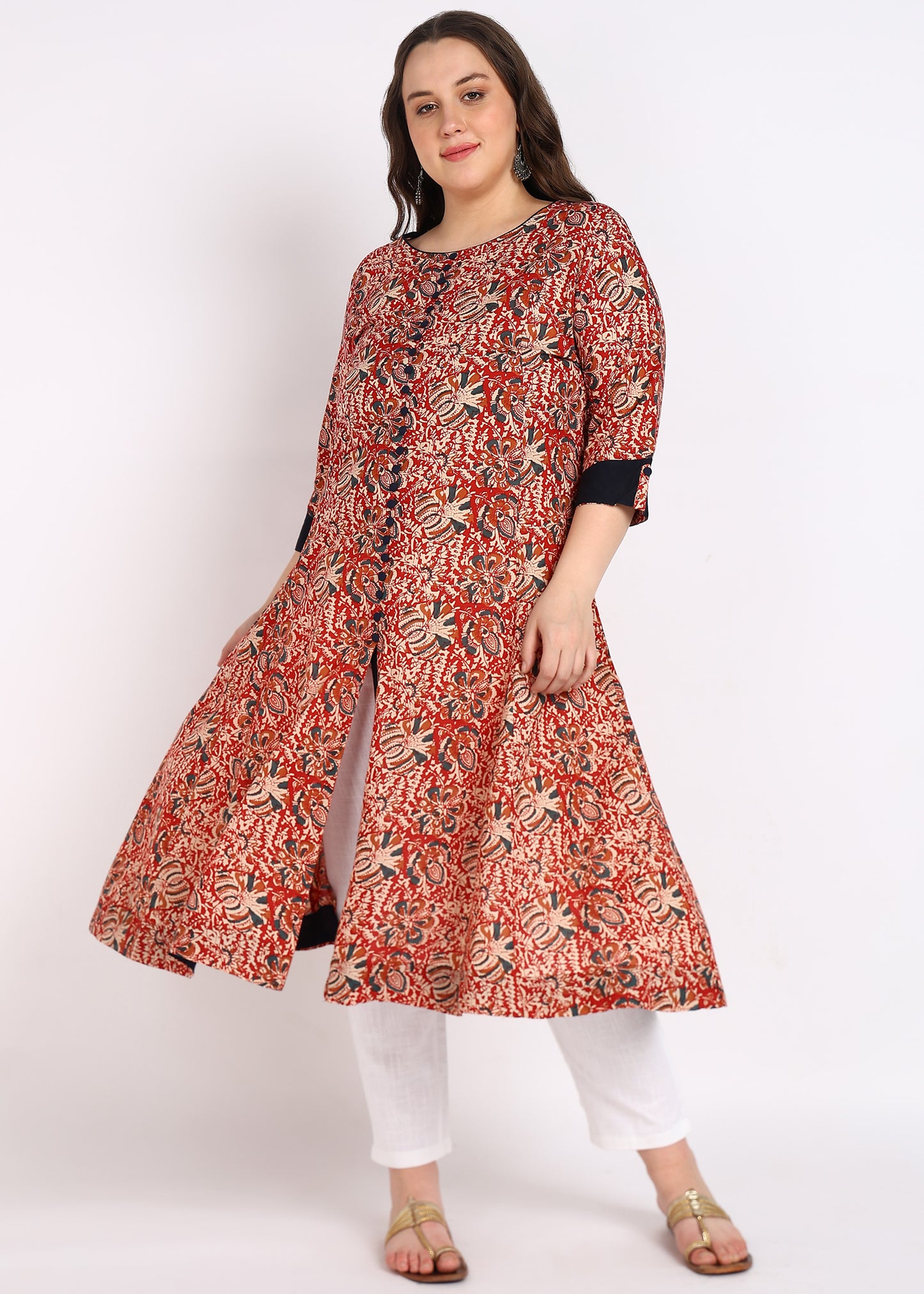 Plus Size Kalamkari Print Anarkali Kurta