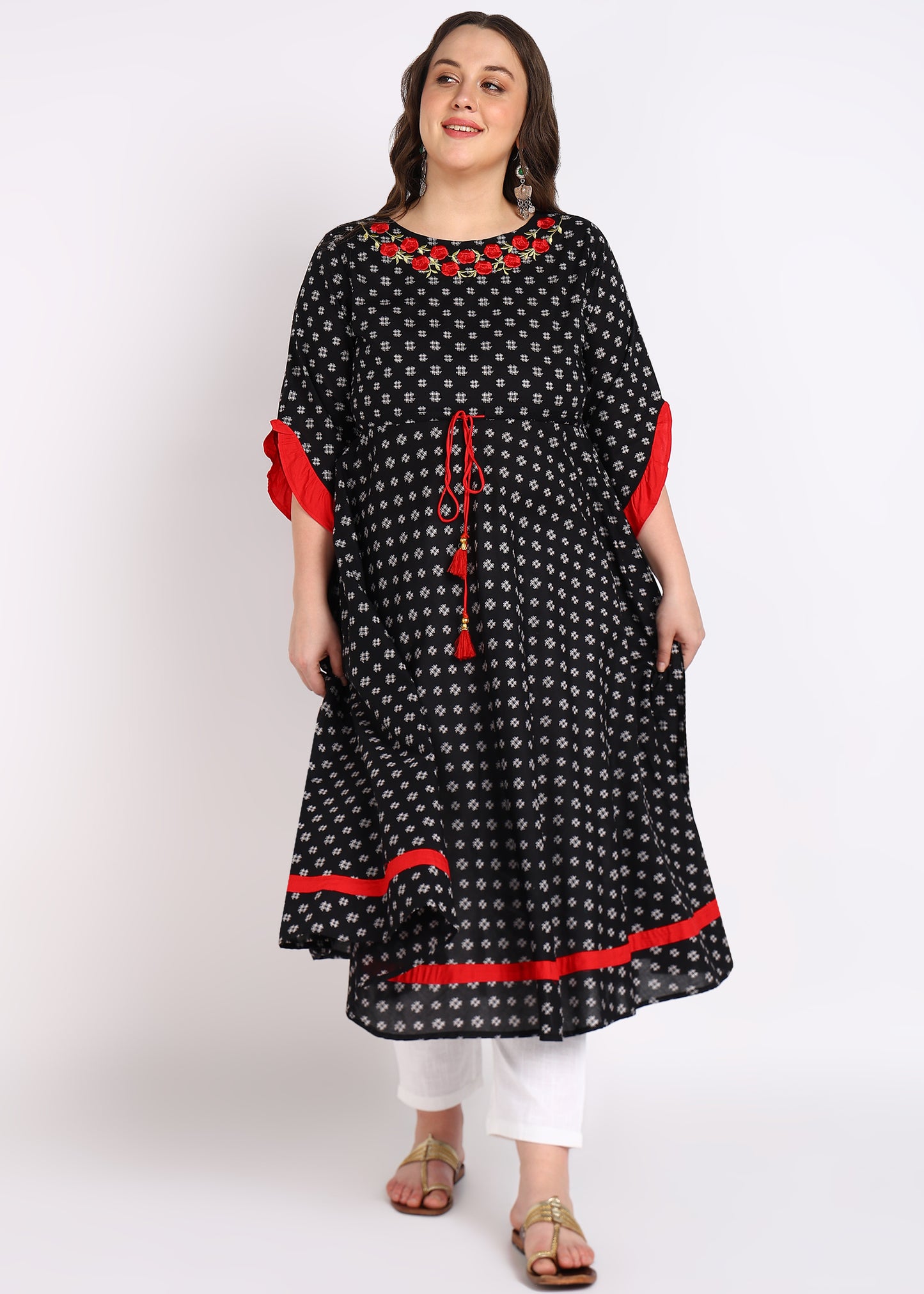 Black Cambric Cotton Anarkali Kurta – Elegant Umbrella Style & Embroidered Neck