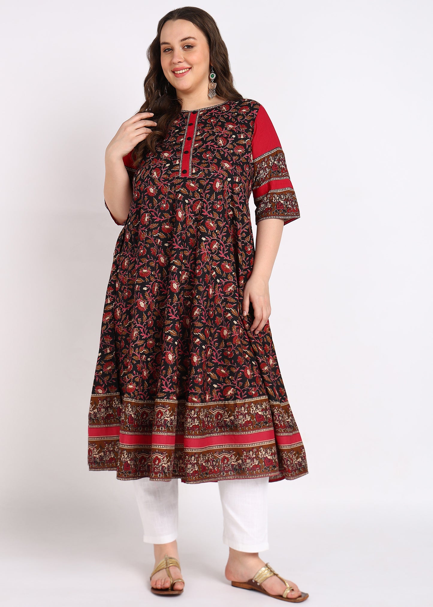 PLUS SIZE KURTA Women's Cotton Floral Printed Anarkali Kurta