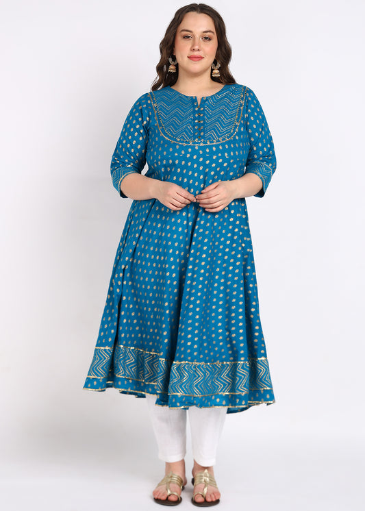 PLUS SIZE KURTA Women's Cotton Floral Printed Anarkali Kurta