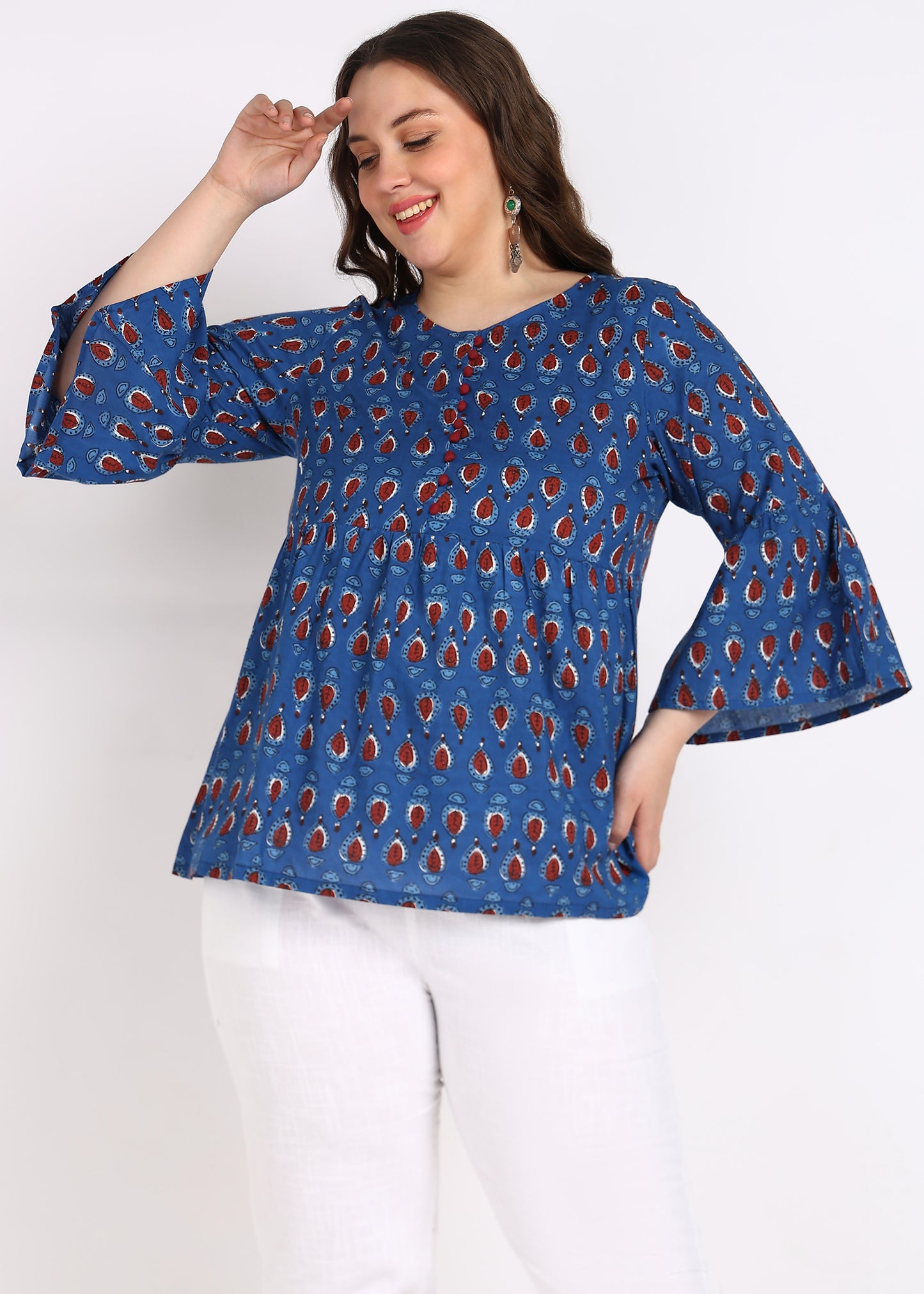 Indigo Geometrical Printed Flared Top – Stylish & Comfortable