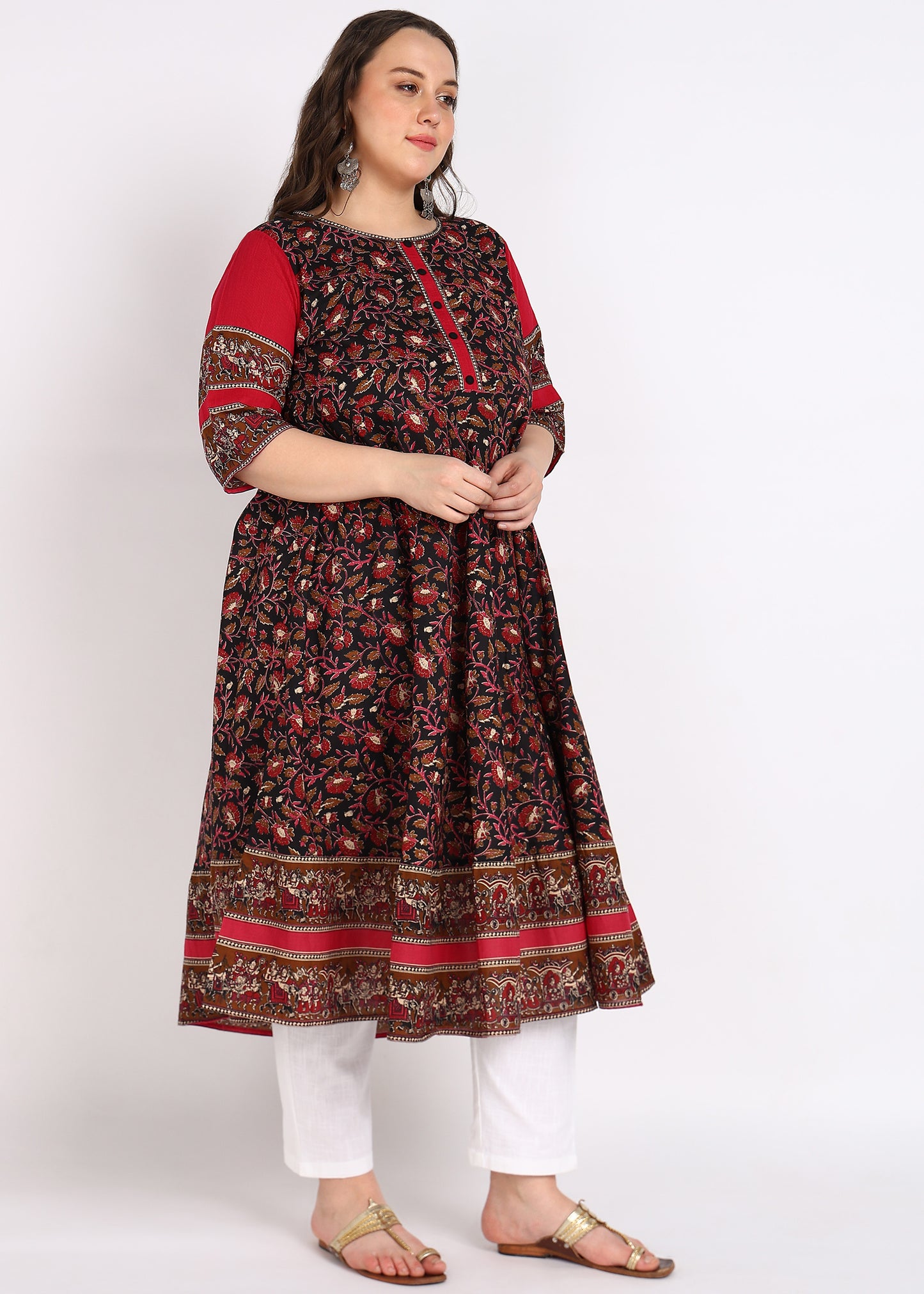 PLUS SIZE KURTA Women's Cotton Floral Printed Anarkali Kurta