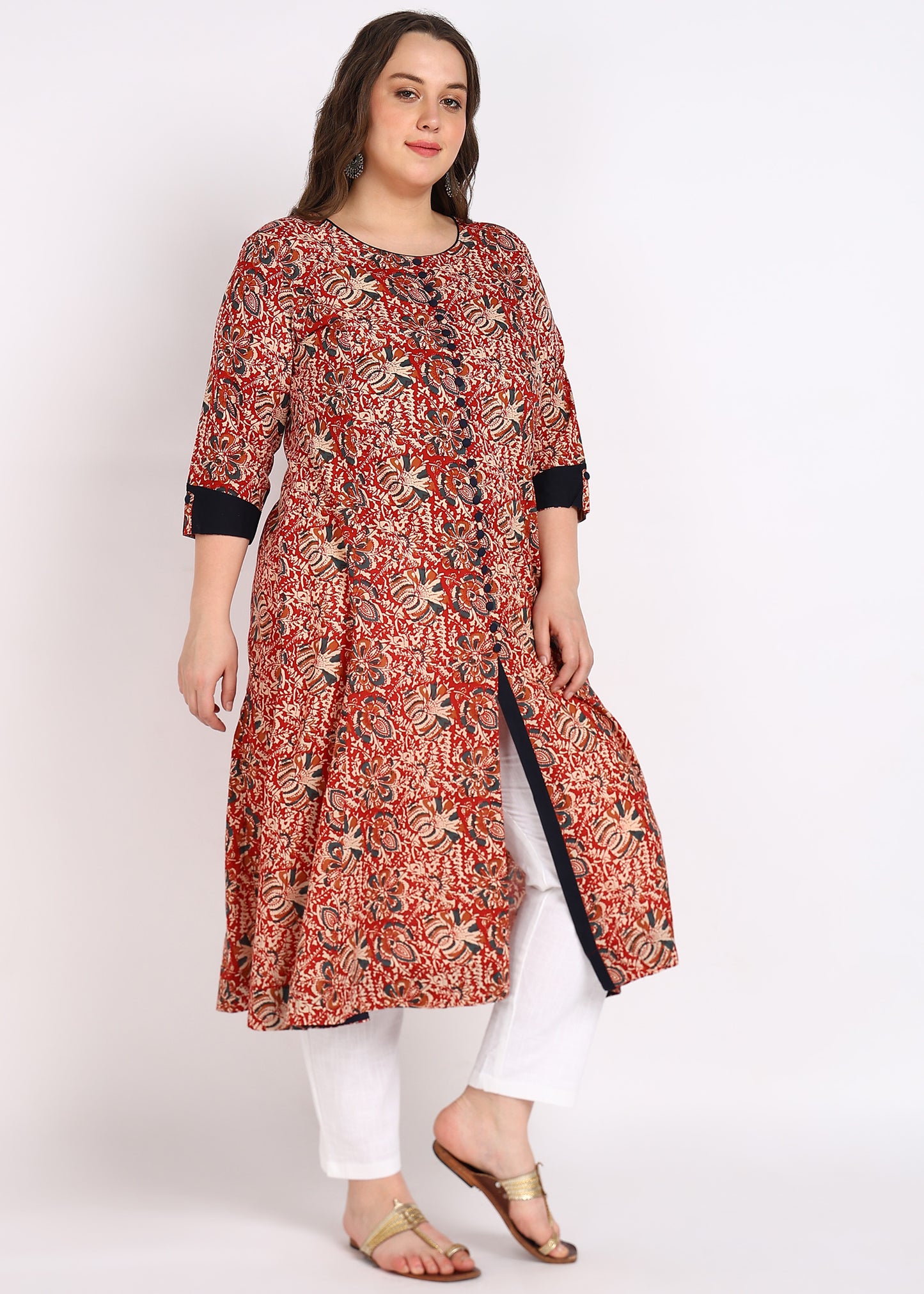 Plus Size Kalamkari Print Anarkali Kurta