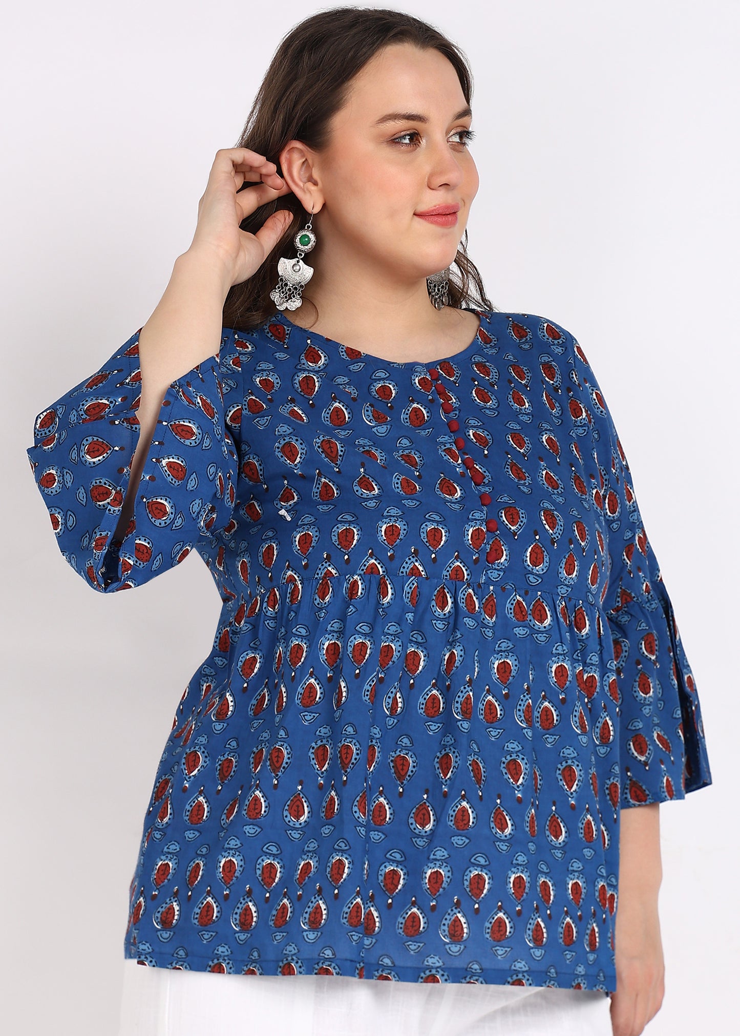 Indigo Geometrical Printed Flared Top – Stylish & Comfortable