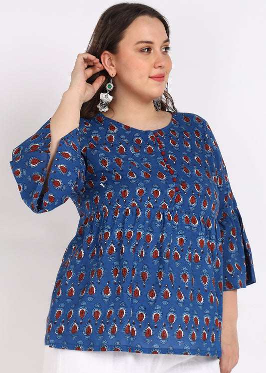 Indigo Geometrical Printed Flared Top – Stylish & Comfortable