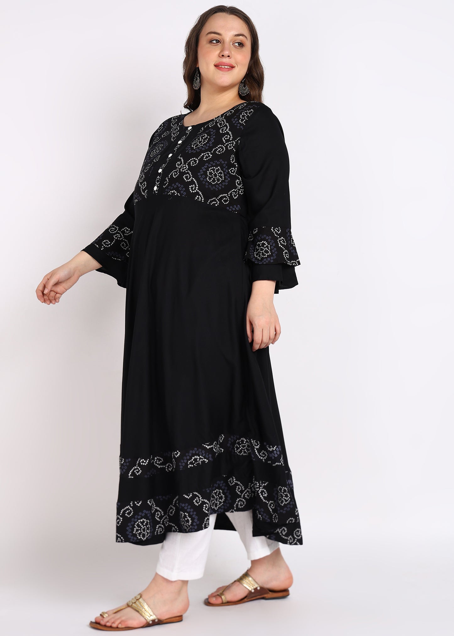 PLUS SIZE KURTA Women's Rayon Bandhej Print Anarkali Kurta