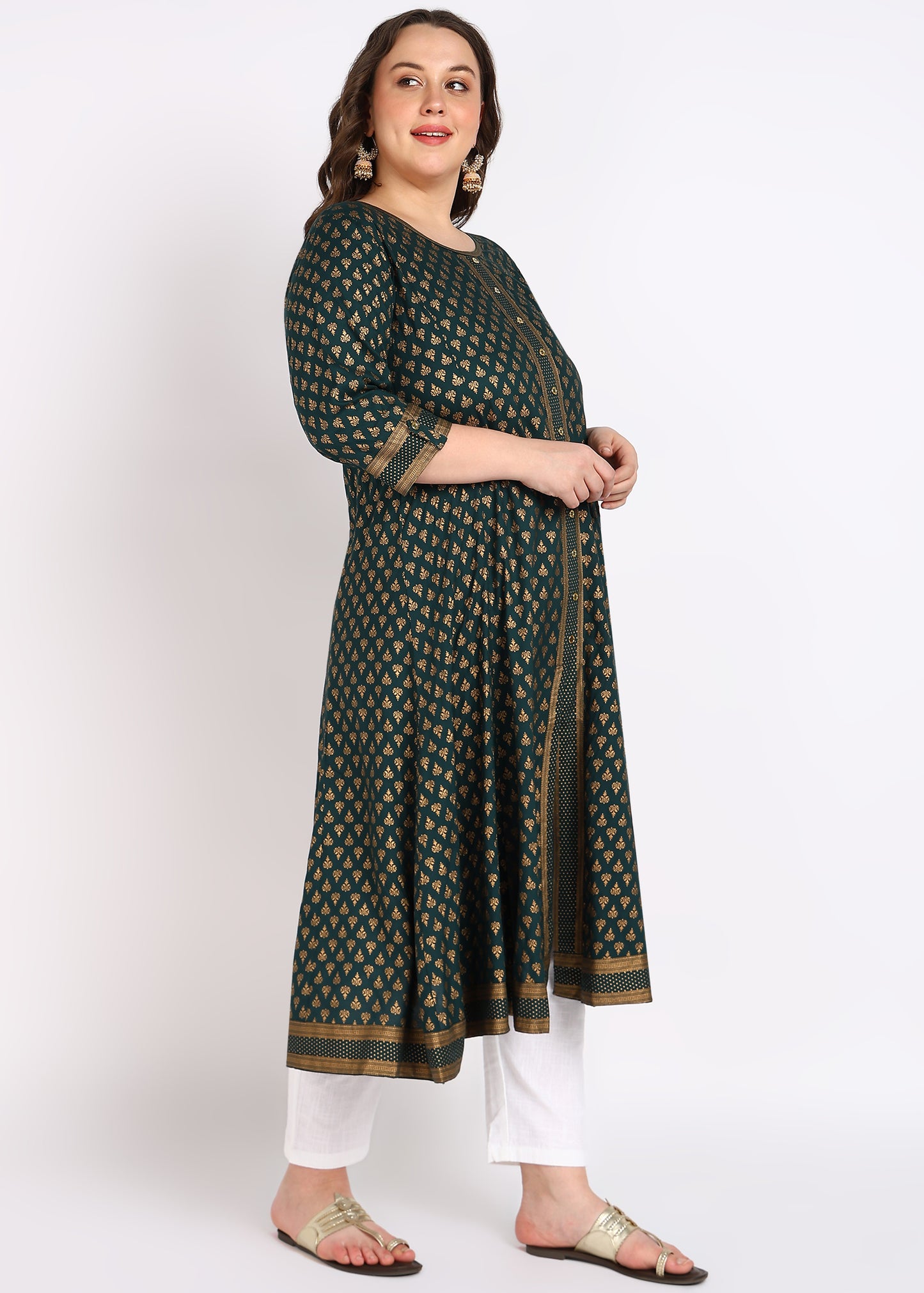Plus Size Maroon Buti Printed A-Line Kurta