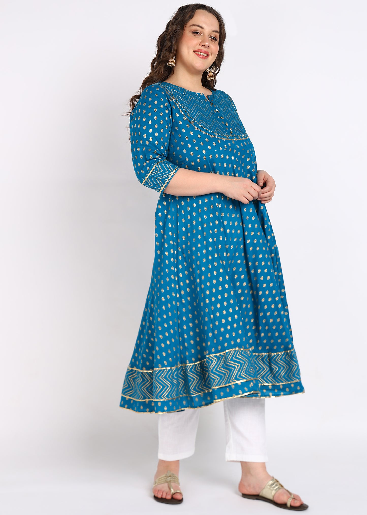 PLUS SIZE KURTA Women's Cotton Floral Printed Anarkali Kurta