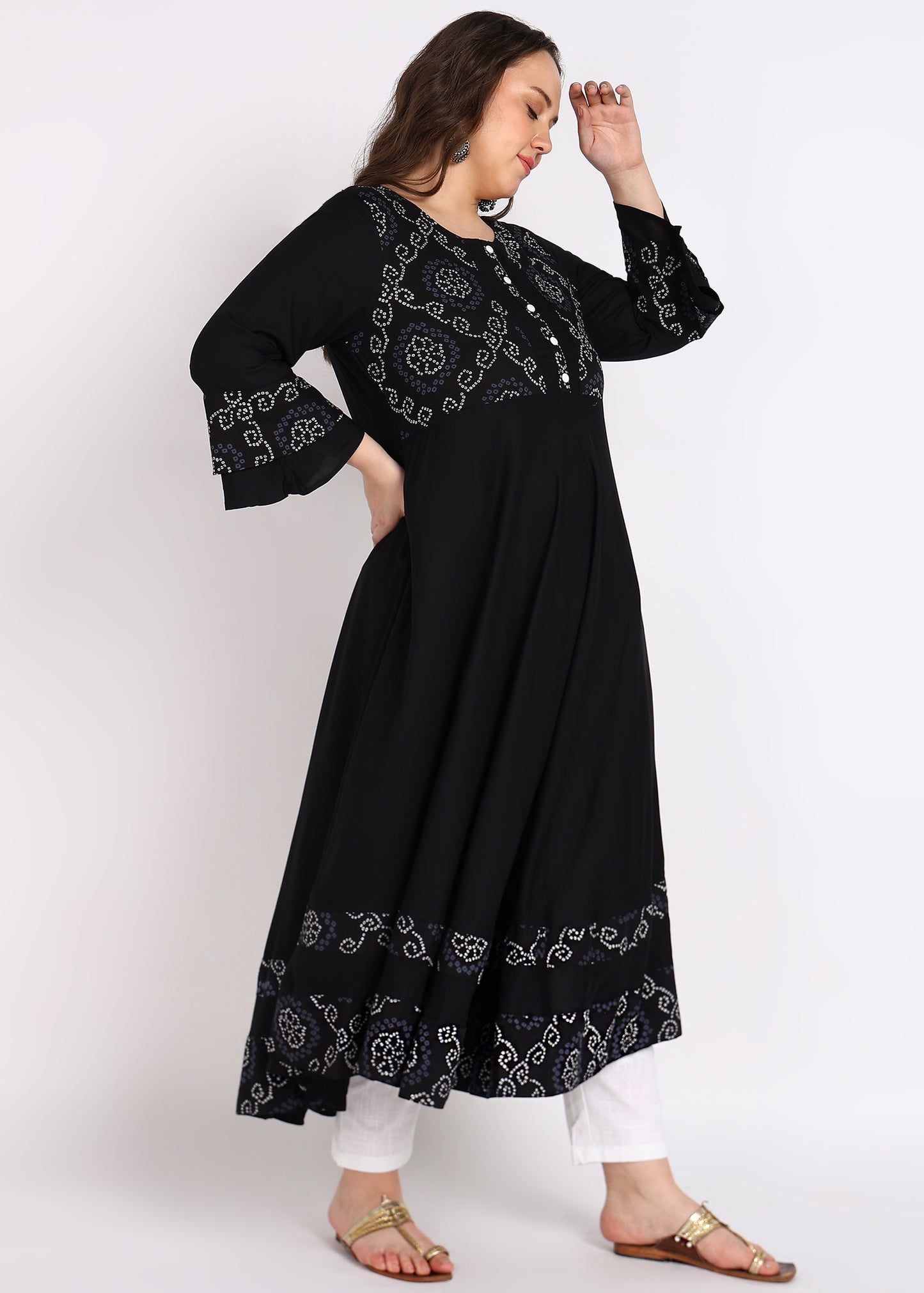 PLUS SIZE KURTA Women's Rayon Bandhej Print Anarkali Kurta
