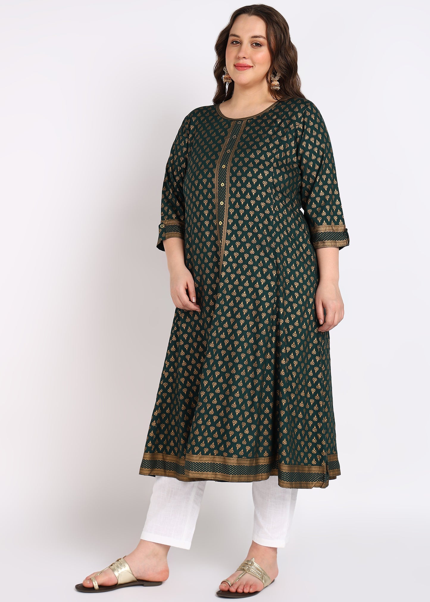 Plus Size Maroon Buti Printed A-Line Kurta