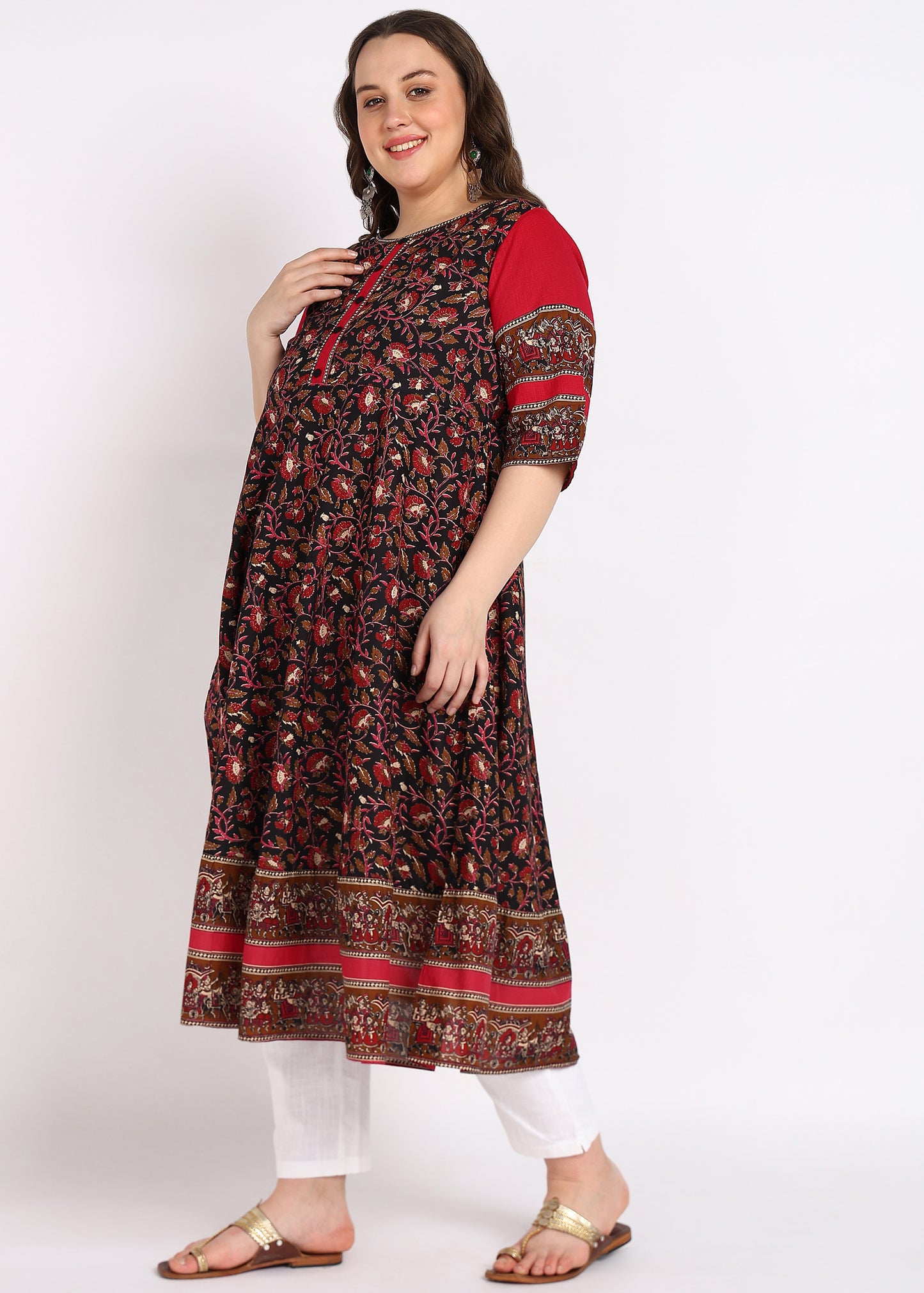 PLUS SIZE KURTA Women's Cotton Floral Printed Anarkali Kurta