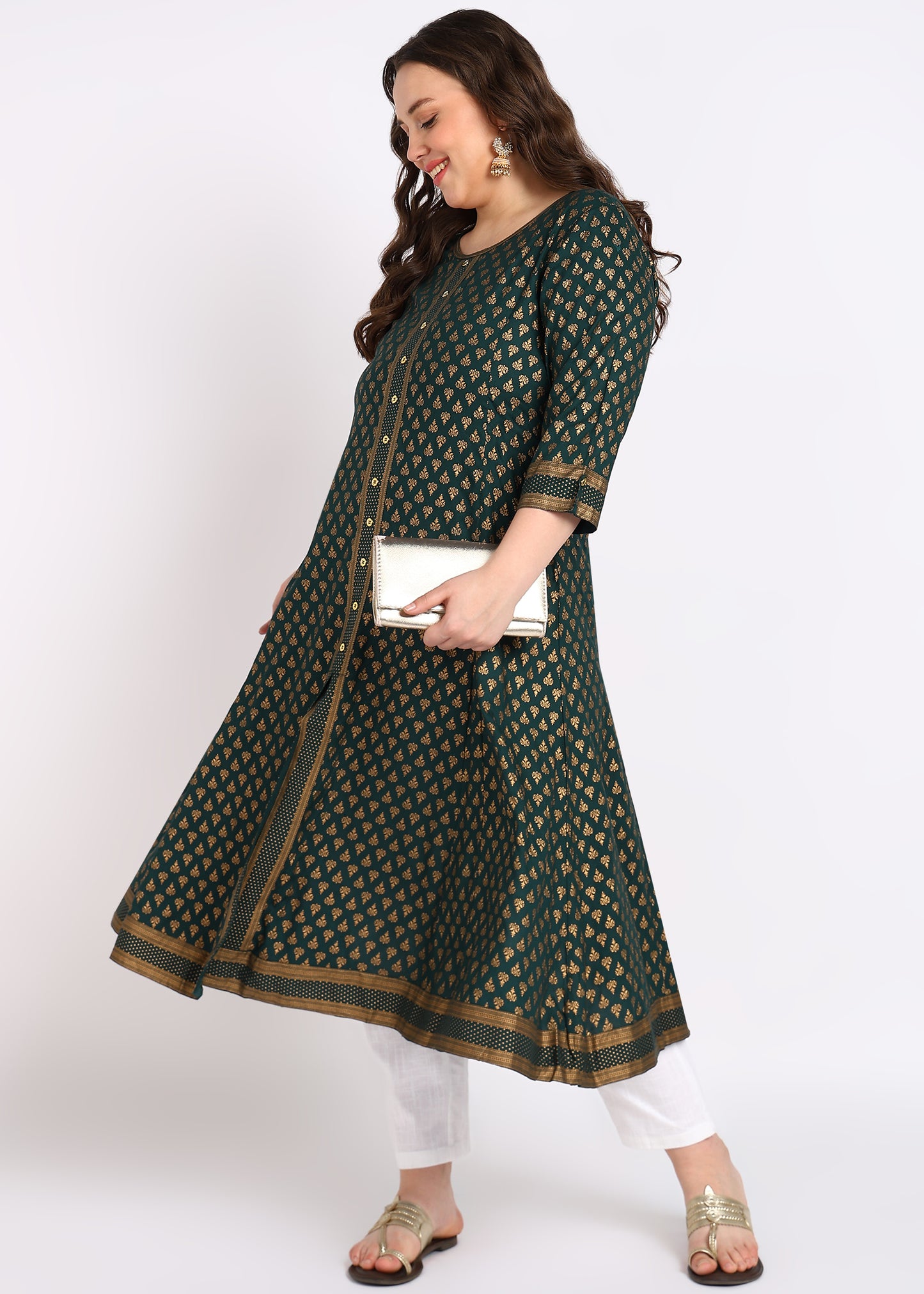 Plus Size Maroon Buti Printed A-Line Kurta