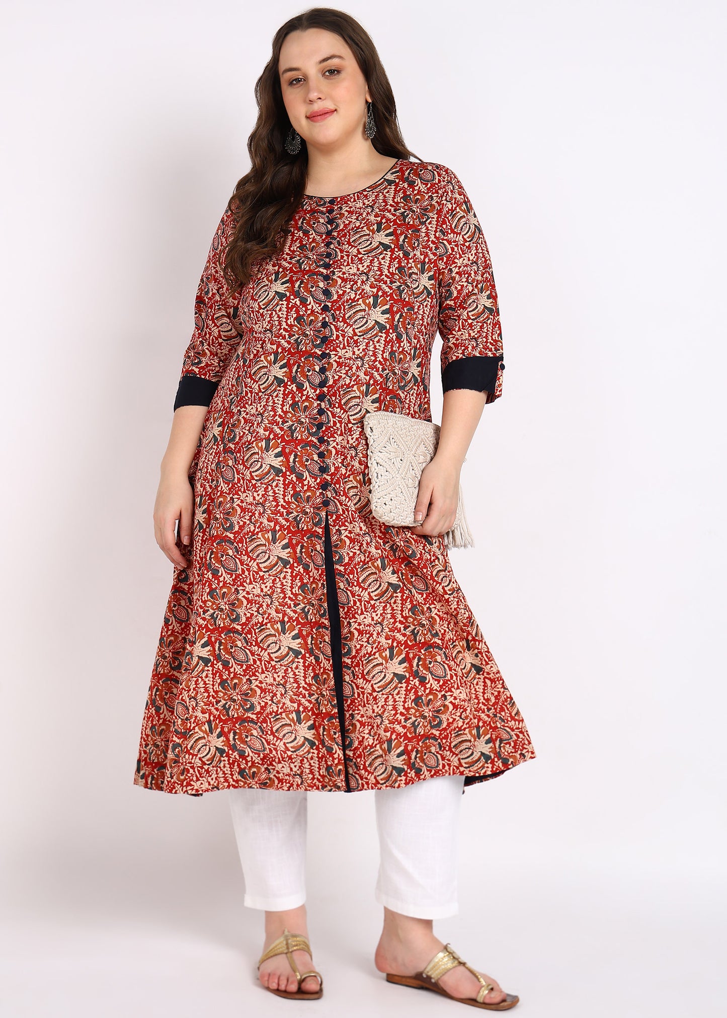 Plus Size Kalamkari Print Anarkali Kurta