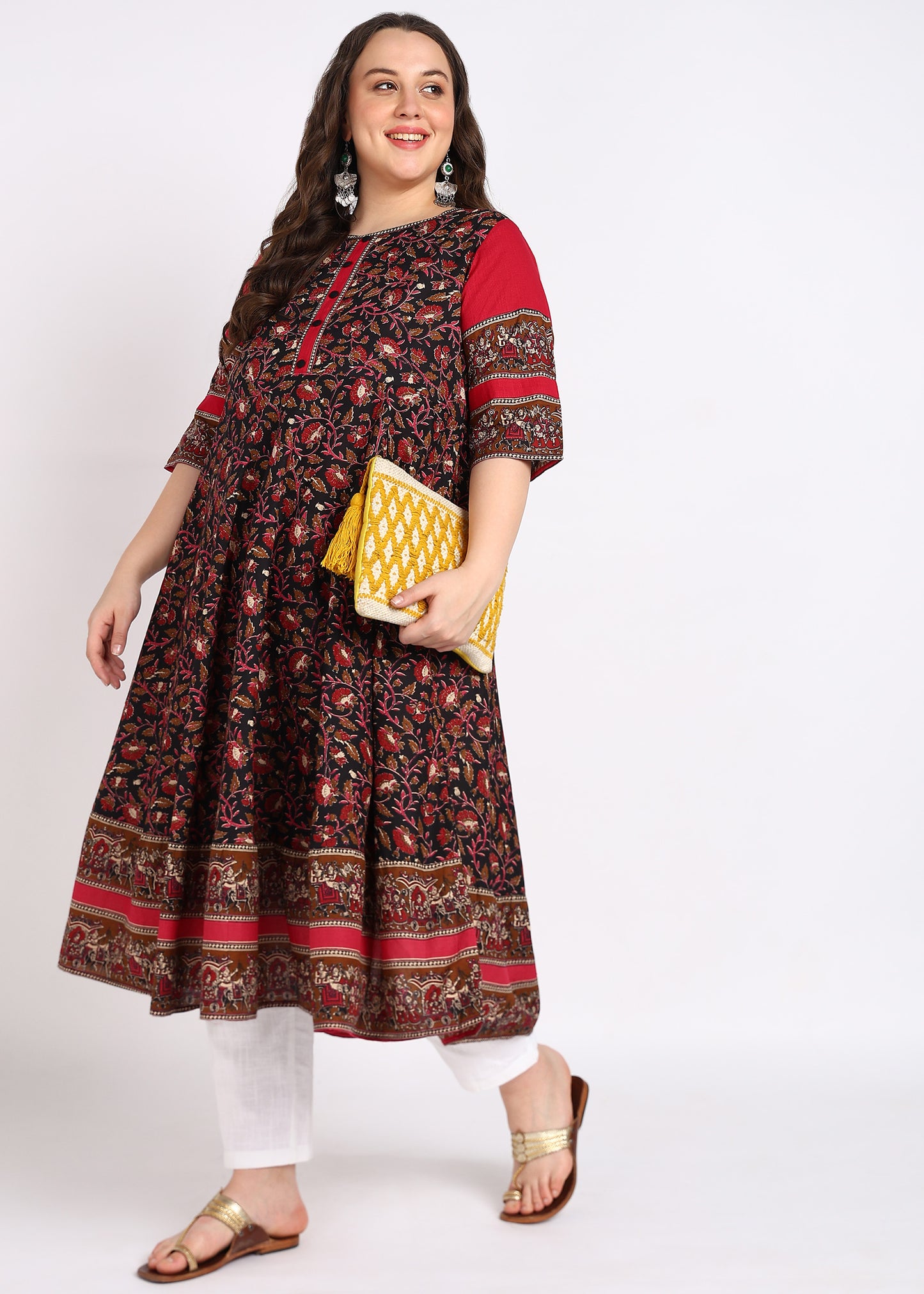 PLUS SIZE KURTA Women's Cotton Floral Printed Anarkali Kurta