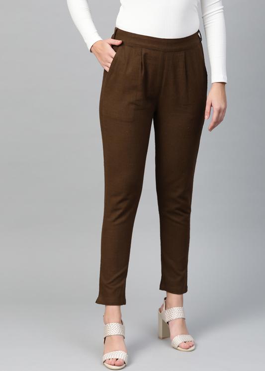 Cotton Slub Solid Regular Fit Casual Trouser Pants