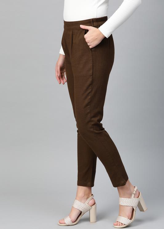 Cotton Slub Solid Regular Fit Casual Trouser Pants