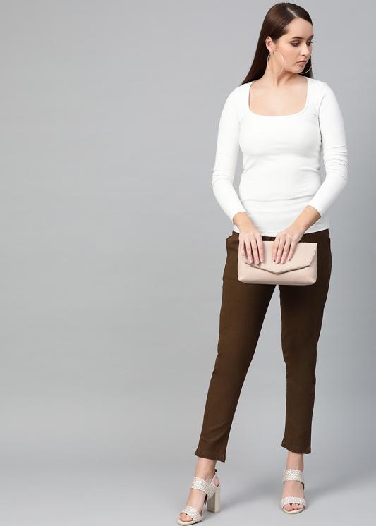 Cotton Slub Solid Regular Fit Casual Trouser Pants