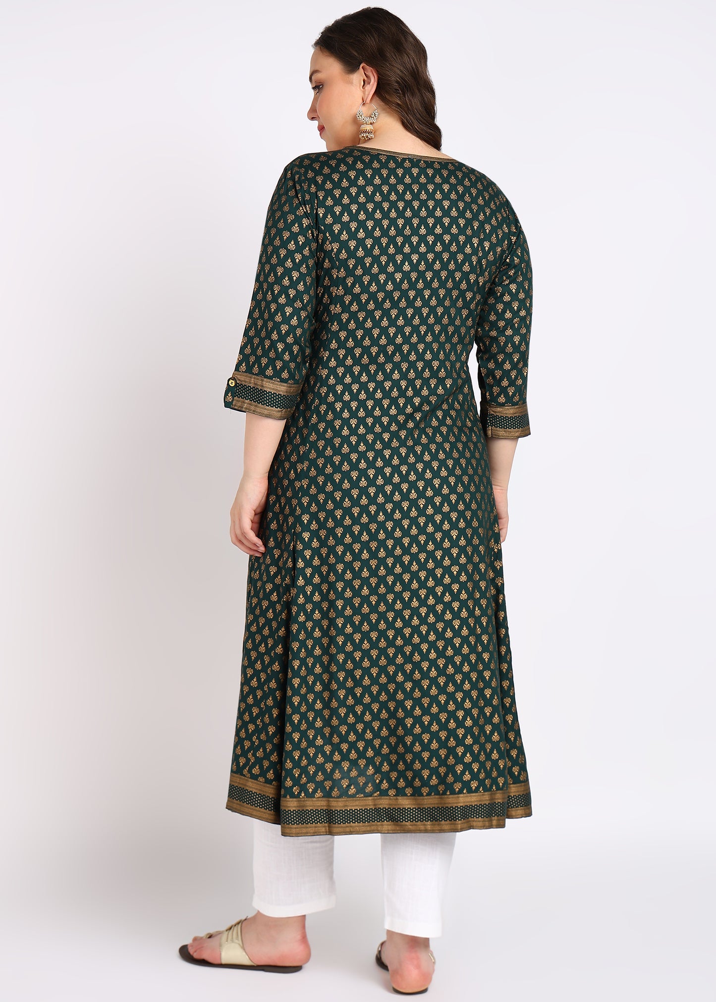 Plus Size Maroon Buti Printed A-Line Kurta