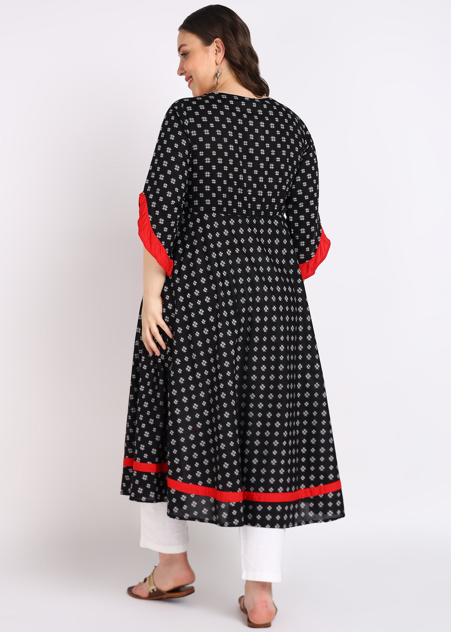 Black Cambric Cotton Anarkali Kurta – Elegant Umbrella Style & Embroidered Neck