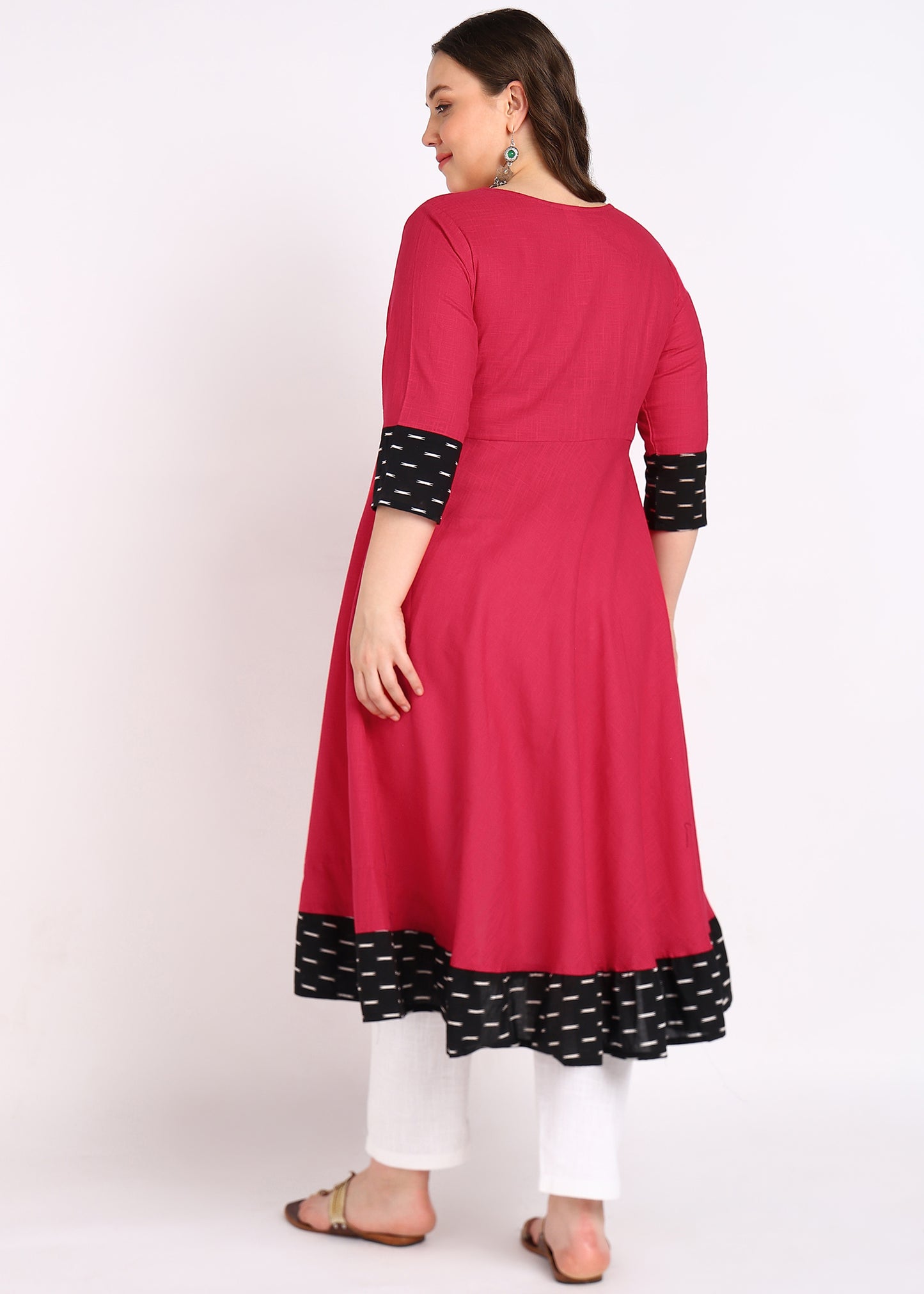 PLUS SIZE KURTA Women's Cotton Slub Plain Dye Anarkali Kurta (Pink)