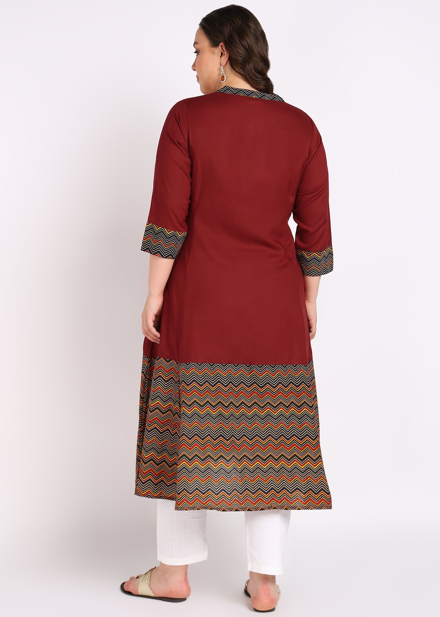 Plus Size Black Zig-Zag Printed A-Line Kurta