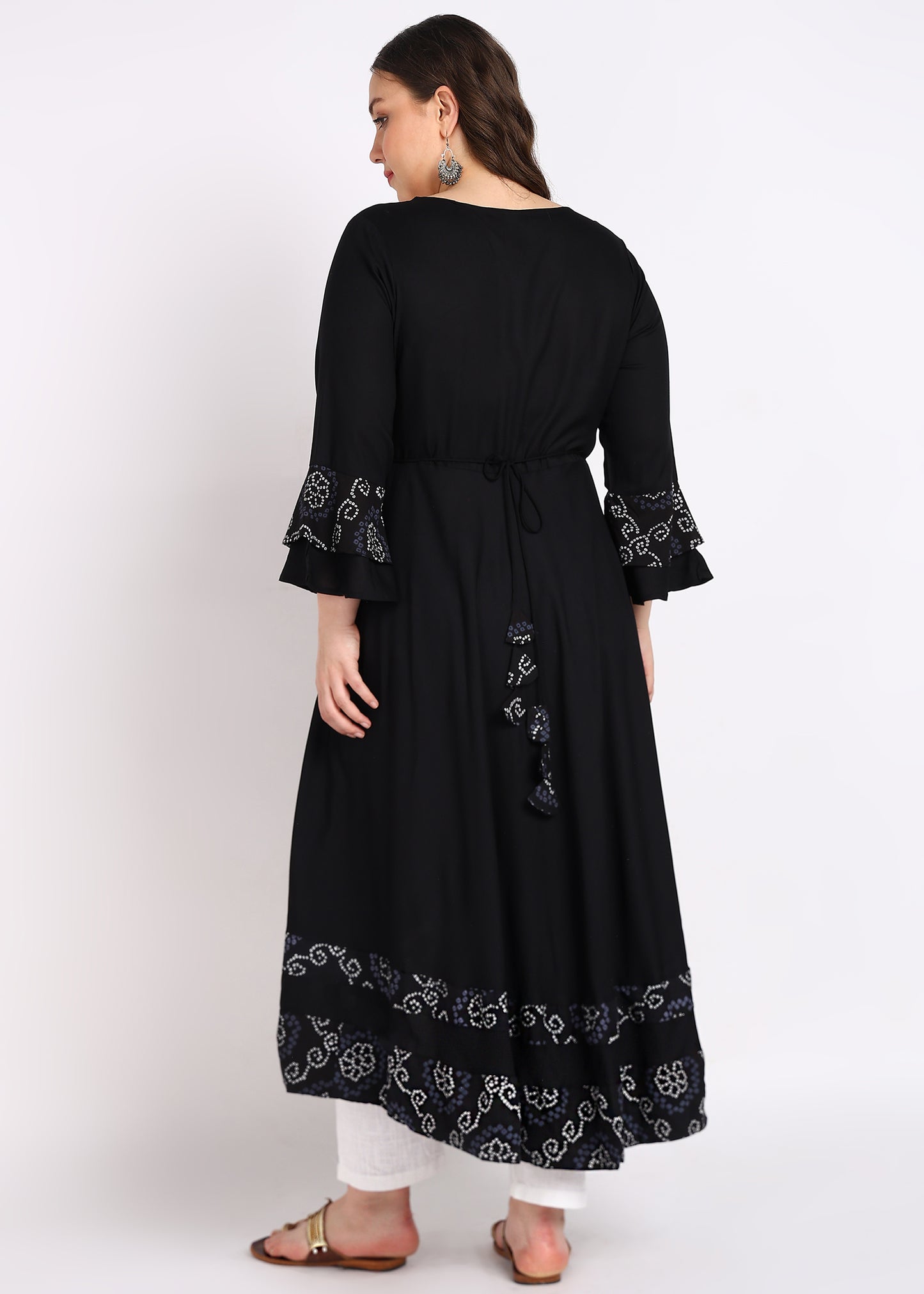 PLUS SIZE KURTA Women's Rayon Bandhej Print Anarkali Kurta