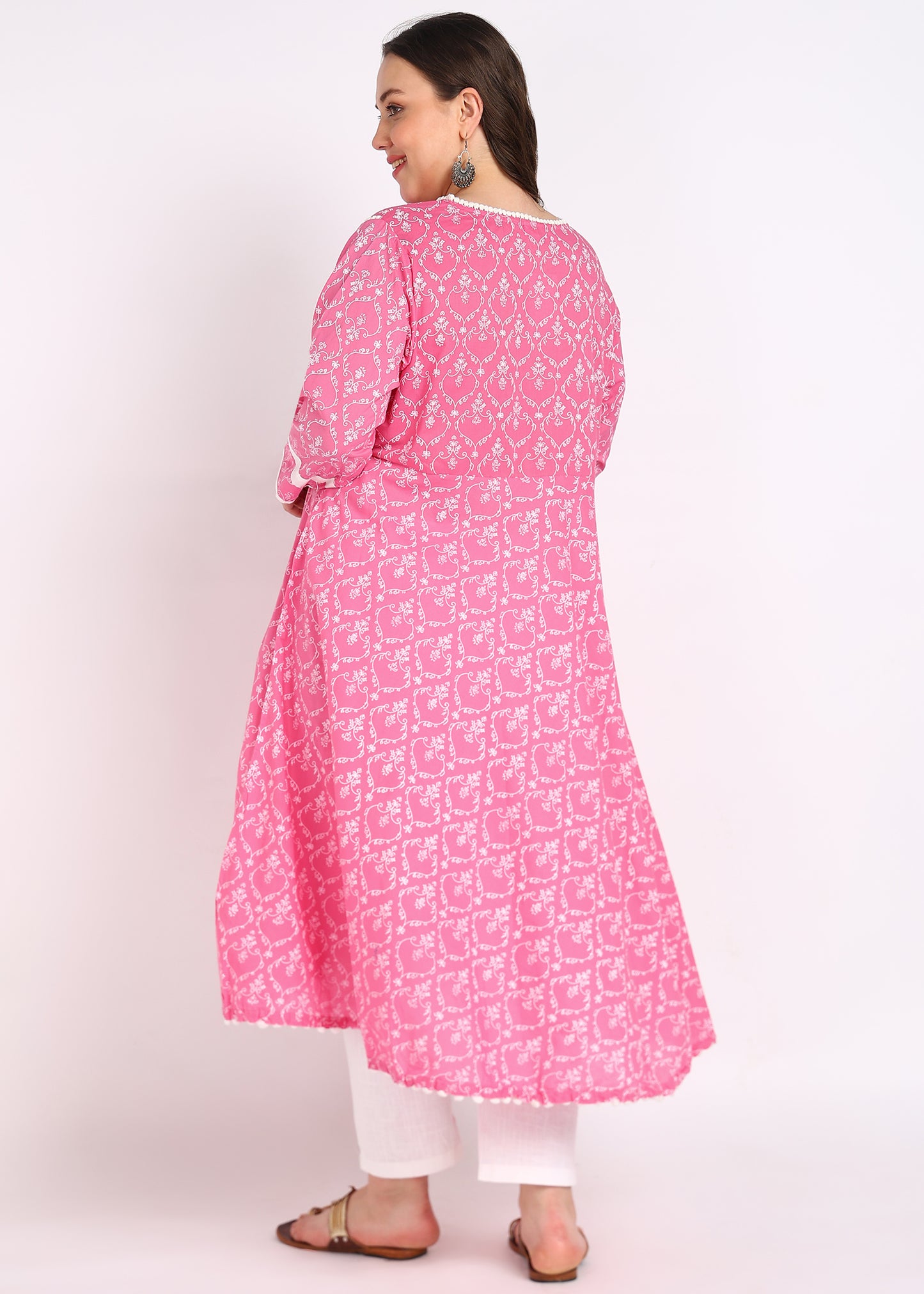 Plus Size Pink Printed A-Line Kurta