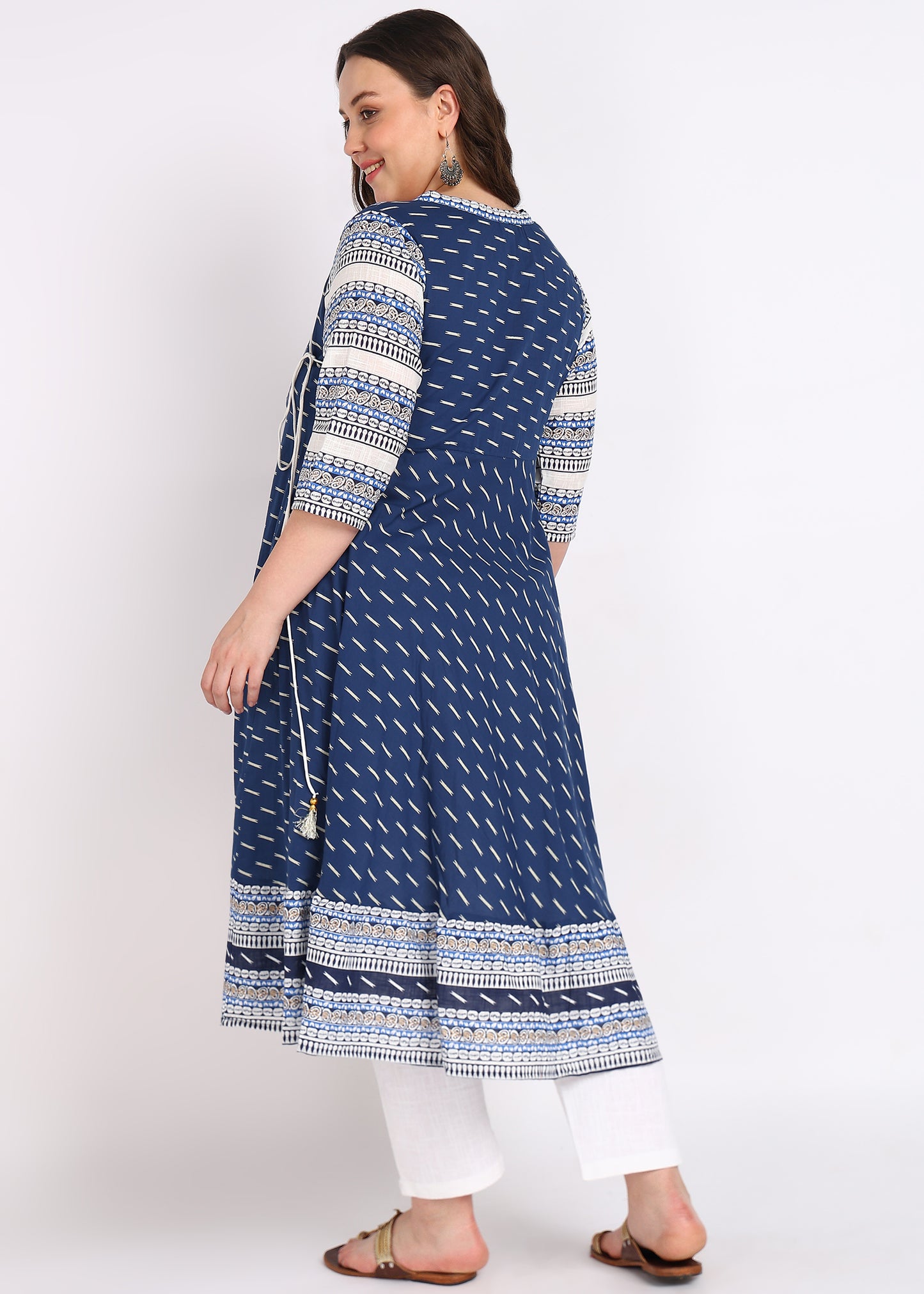 Plus Size Black Cotton Angrakha Kurta with Designer Yoke