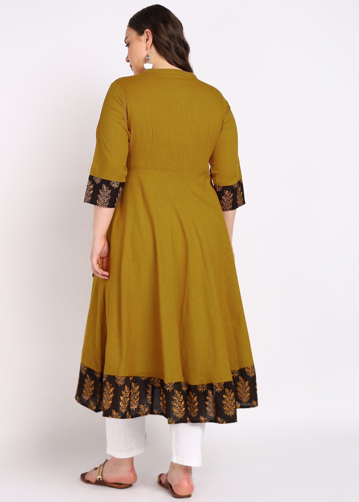 Mustard Sequin Work Angrakha Kurta – Elegant Embroidery & Stand Collar
