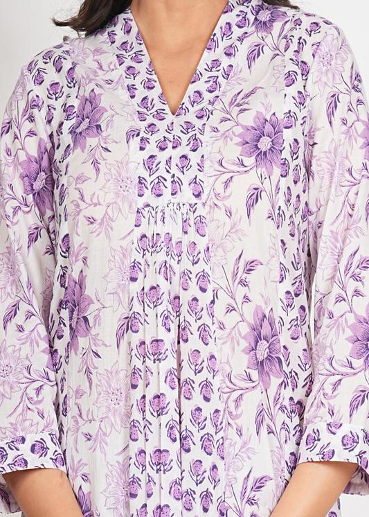 Plus Size Kurta Women's Cotton Calf Length 3/4th Sleeve V-Neck Floral Printed Anarkali Kurta with Printed Pant & Dupatta