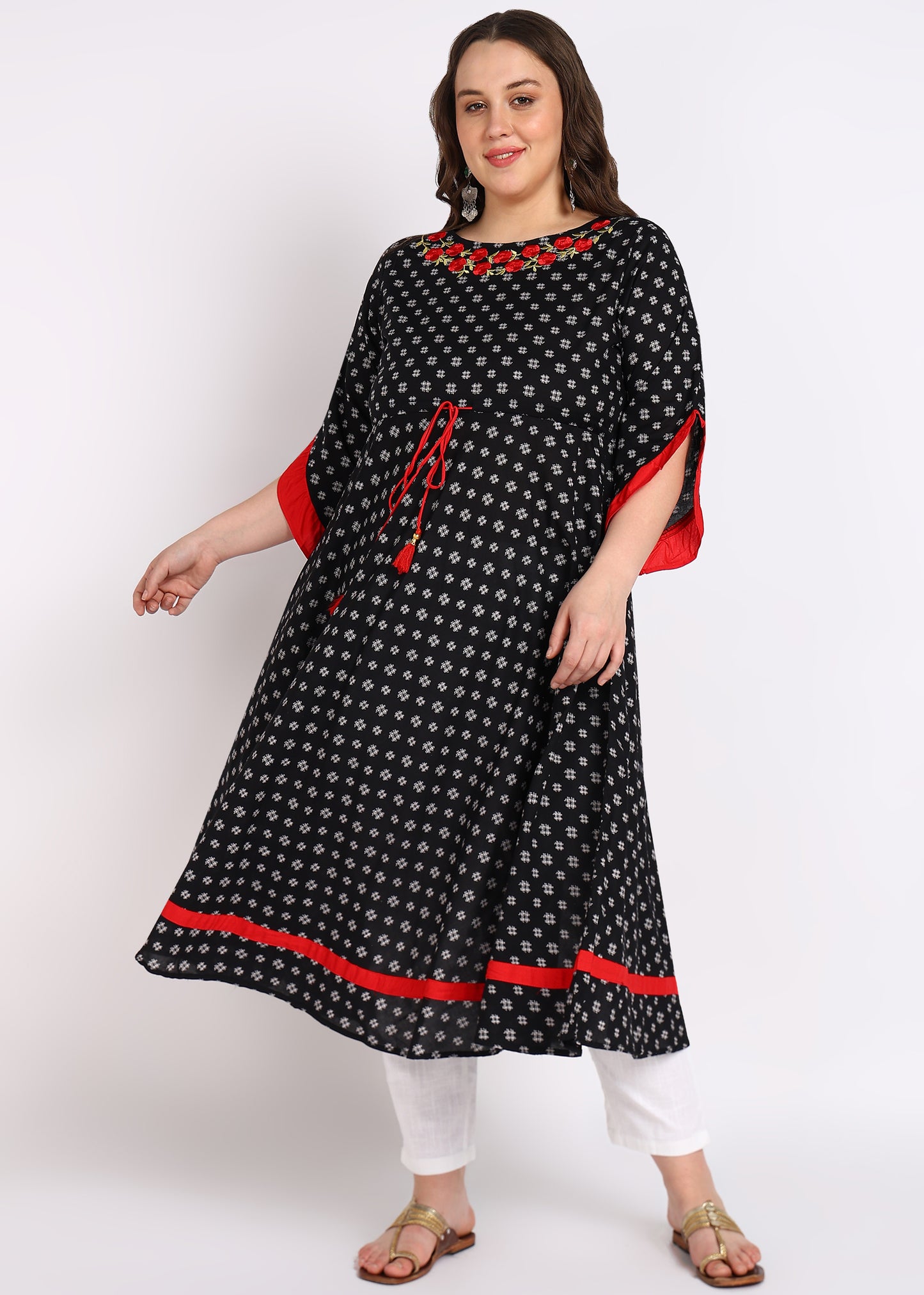 Black Cambric Cotton Anarkali Kurta – Elegant Umbrella Style & Embroidered Neck