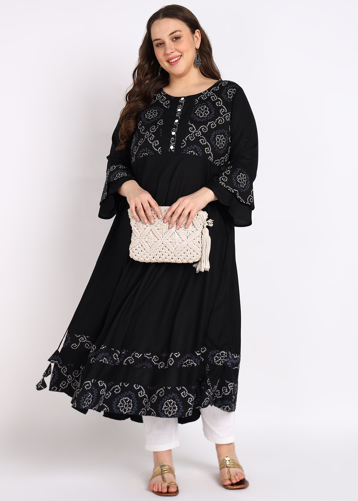 PLUS SIZE KURTA Women's Rayon Bandhej Print Anarkali Kurta