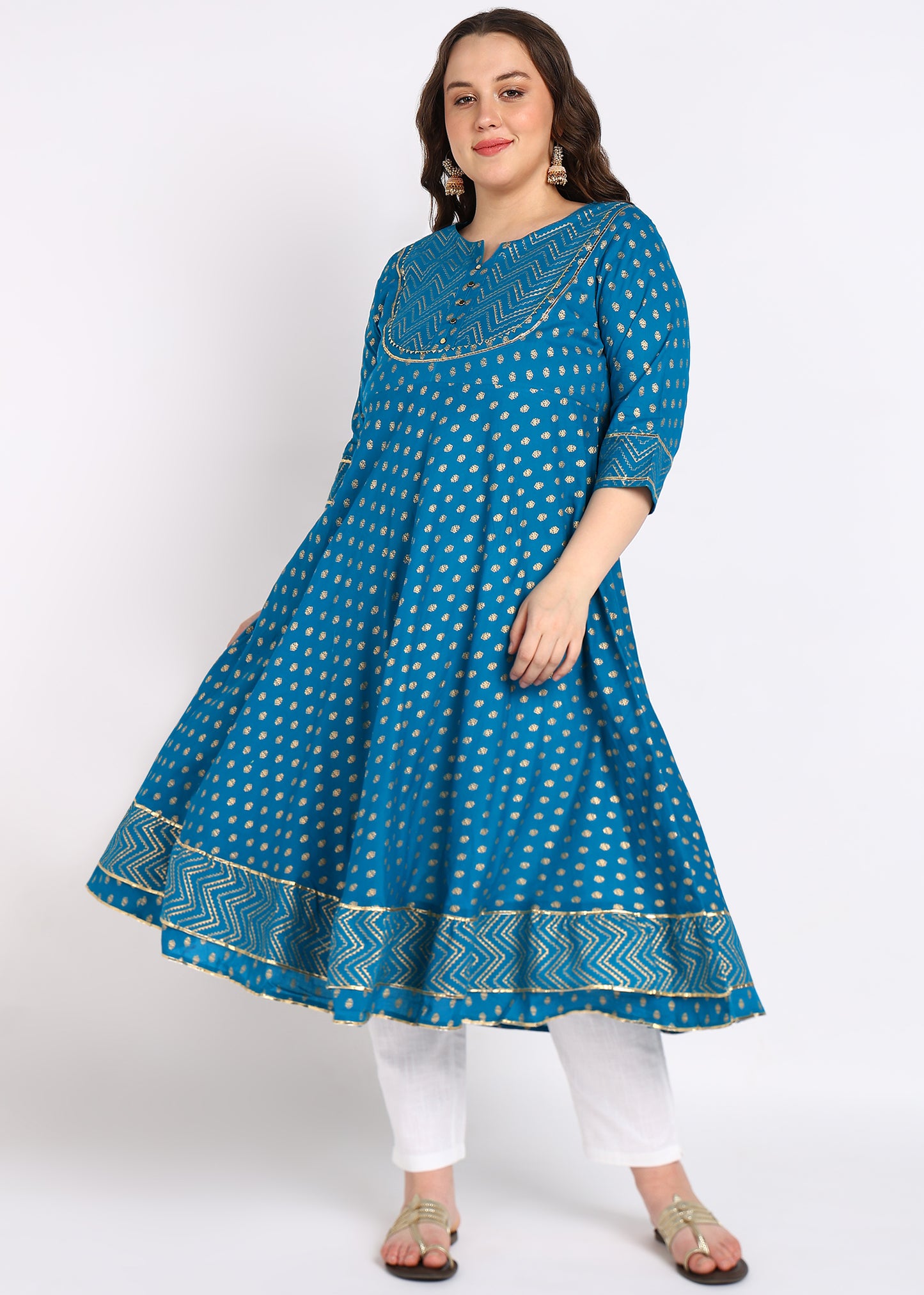 PLUS SIZE KURTA Women's Cotton Floral Printed Anarkali Kurta