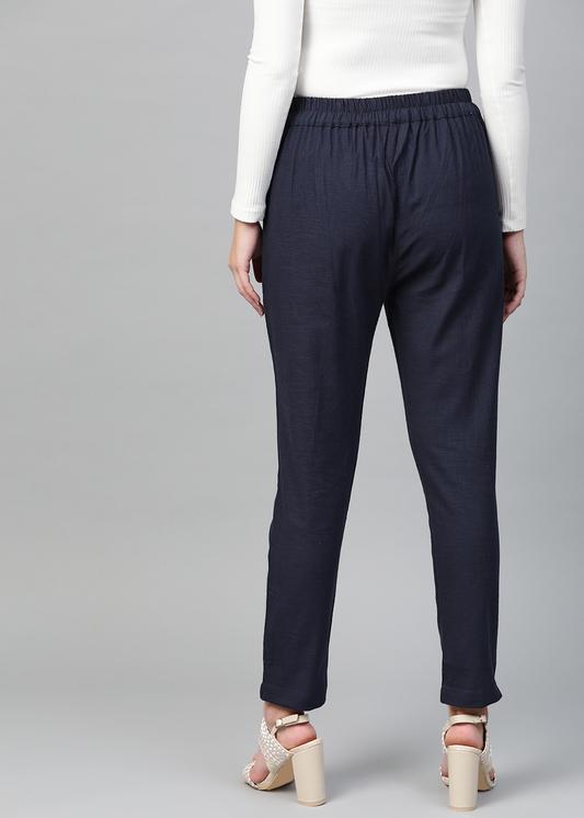 Cotton Slub Solid Regular Fit Casual Trouser Pants