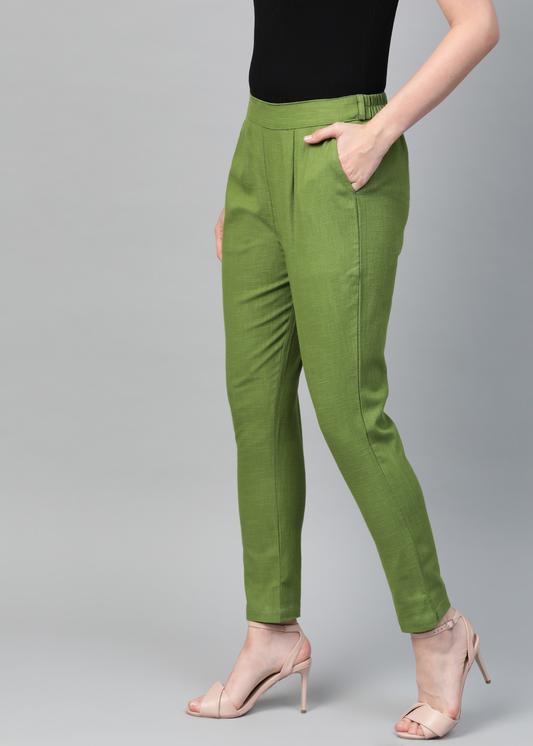 Cotton Slub Solid Regular Fit Casual Trouser Pants