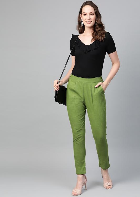 Cotton Slub Solid Regular Fit Casual Trouser Pants